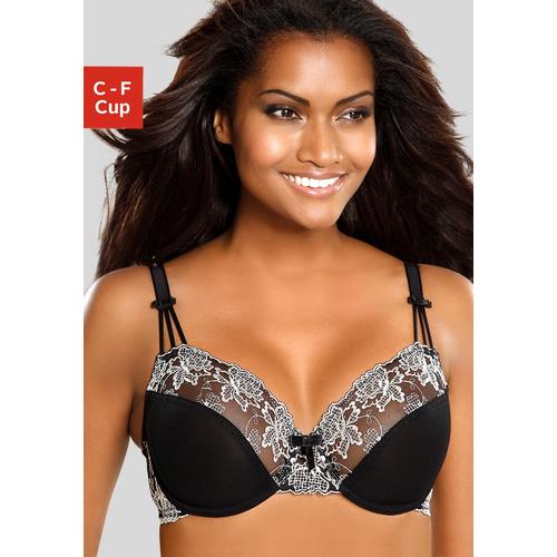 Bügel-BH NUANCE Gr. 75, Cup E, beige (schwarz, creme) Damen BHs BH Bügel-BH Hochzeitsdessous Hochzeitswäsche Spitzen-BH Spitzenwäsche Große Größen-BHs mit Stickereispitze, Dessous