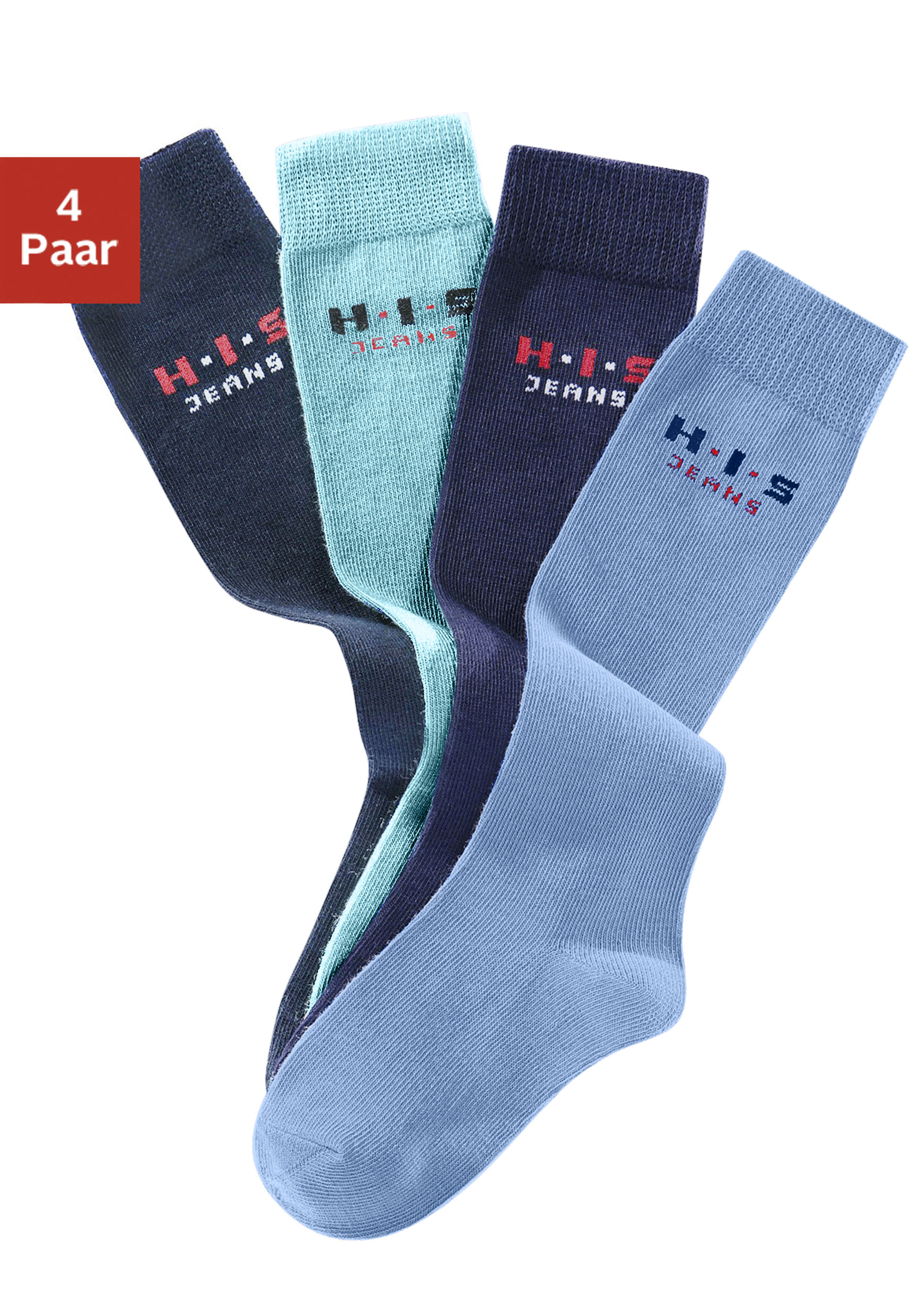 Kniestrümpfe H.I.S, Kinder, Gr. 23-26, blau (hellblau, marine, blau, dunkelblau), Baumwolle, Elasthan (LYCRA), Polyamid, unifarben, elastisch, Socken, mit verstärkten Belastungszonen Image