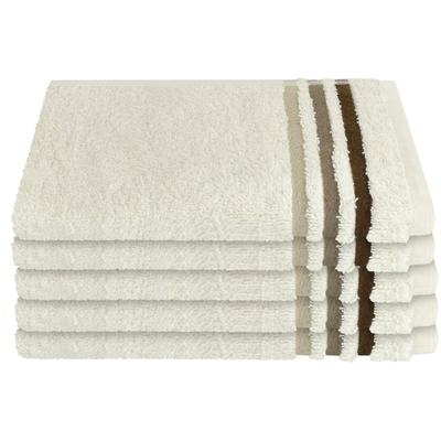 Gästehandtuch SCHIESSER "Skyline Color aus 100 % Baumwolle mit eleganter Streifenbordüre", beige (creme), B:30cm L:50cm, Frottier, Frottier, Handtücher (Packung), MADE IN GREEN by OEKO-TEX Image