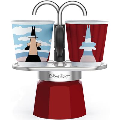 Espressokocher BIALETTI "Mini Express Magritte" Kaffeemaschinen Gr. 0,09 l, 2 Tasse(n), rot (aluminiumfarben, dunkelrot) Espressokocher