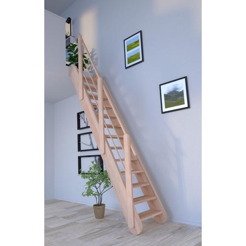 „STARWOOD Raumspartreppe „“Massivholz Samos, Holz-Holz Design Geländer““ Treppen Durchgehende Wangenteile beige (natur) Treppen“