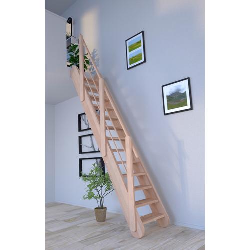 „STARWOOD Raumspartreppe „“Massivholz Samos, Holz-Holz Design Geländer““ Treppen Durchgehende Wangenteile beige (natur) Treppen“