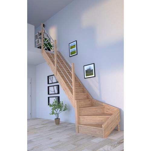 „STARWOOD Raumspartreppe „“Massivholz Rhodos, Holz-Edelstahl““ Treppen gewendelt Links, Durchgehende Wangenteile Gr. gewendelt, beige (natur) Treppen“
