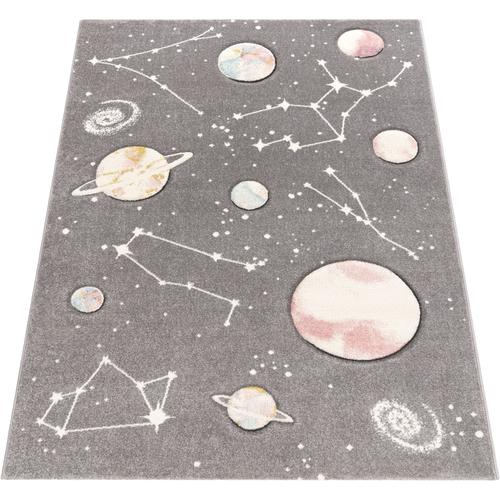 Kinderteppich PACO HOME ""Cosmo 347"" Teppiche Gr. B: 160cm, 12mm, L: 230cm, grau Kinder 3D-Design, Motiv Weltraum, Kinderzimmer