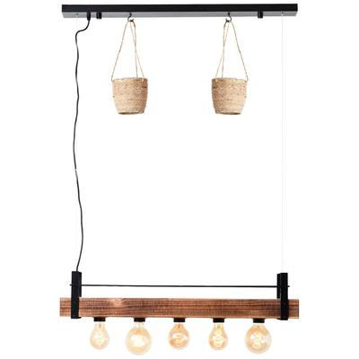 BRILLIANT Pendelleuchte "Bankwood", schwarz (schwarz, holzfarbend), H: 106,5cm, Lampen, Hängelampe 5flg schwarz/holzfarbend Image