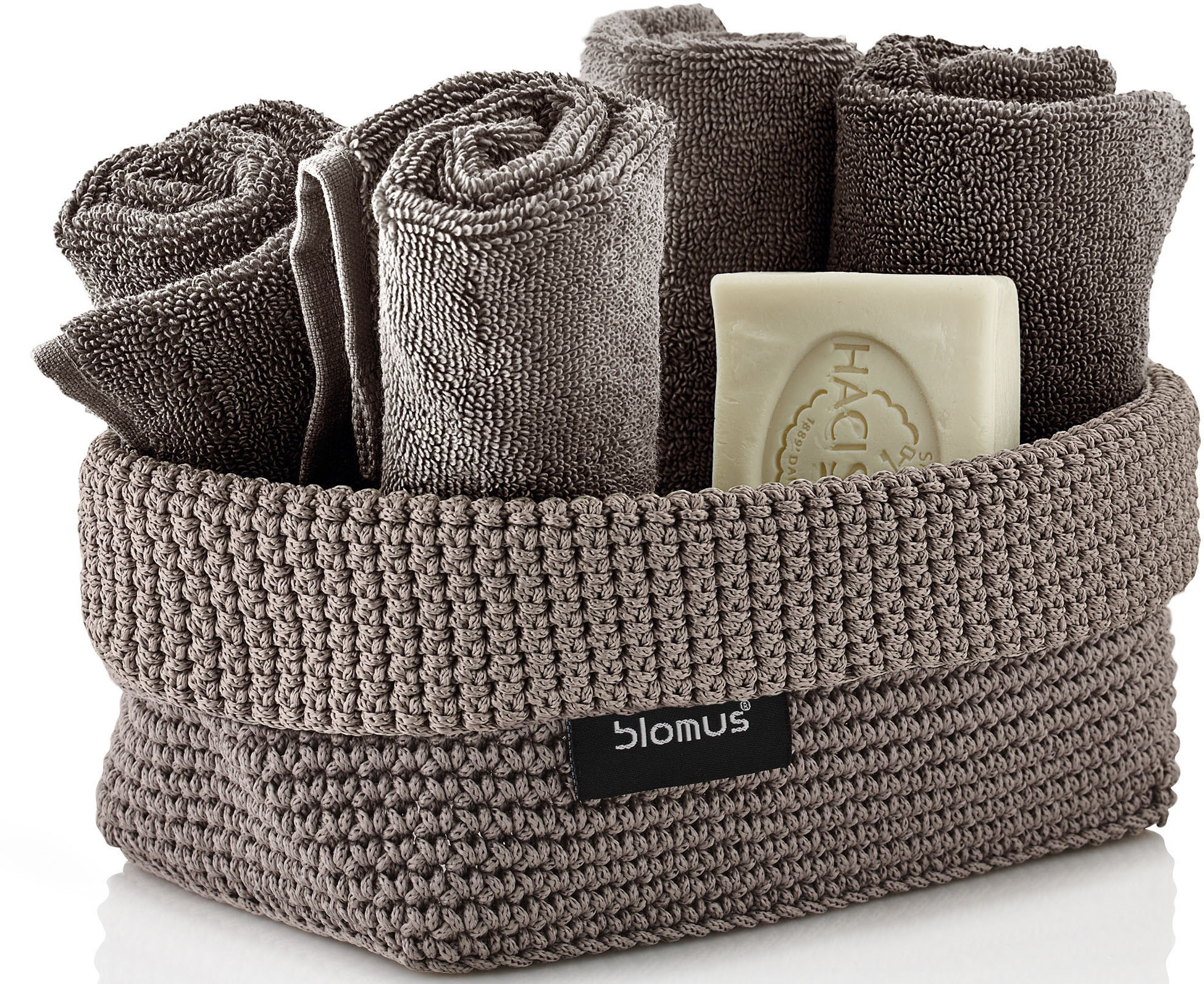 Häkelkorb BLOMUS "TELA", grau (taupe), B:11,5cm H:8,5cm T:31cm, Kunststoff, Aufbewahrungsboxen