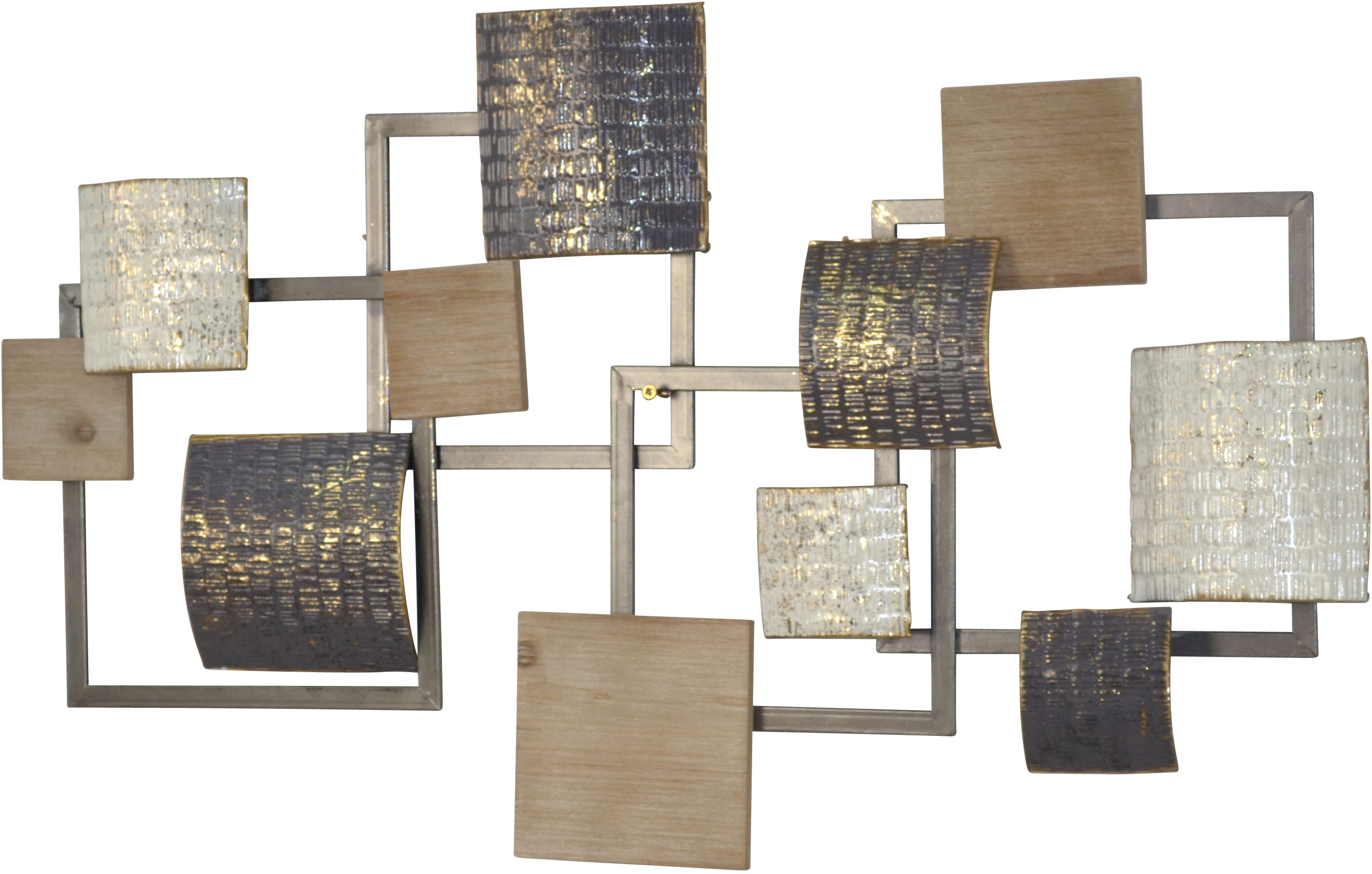 Wanddekoobjekt PAJOMA "Wanddekoration", schwarz, B:90cm H:50cm T:5cm, Metall, Wanddekoobjekte, Meterial-Mix Metall und Holz, geometrische Formen