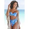 Highwaist-Bikini-Hose S.OLIVER "Maya", Damen, Gr. 36, N-Gr, blau (blau, bedruckt), Polyamid, floral, Badehosen, mit abnehmbarem Gürtel und Schnalle in Horn-Optik