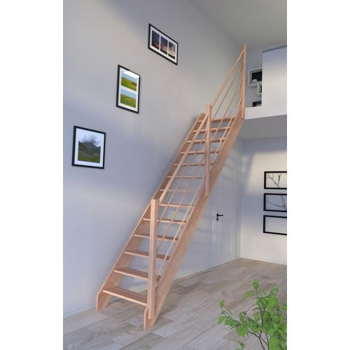 „STARWOOD Raumspartreppe „“Massivholz Rhodos, Holz-Holz Design Geländer Rechts““ Treppen Durchgehende Wangenteile Gr. gerade, beige (natur) Treppen“