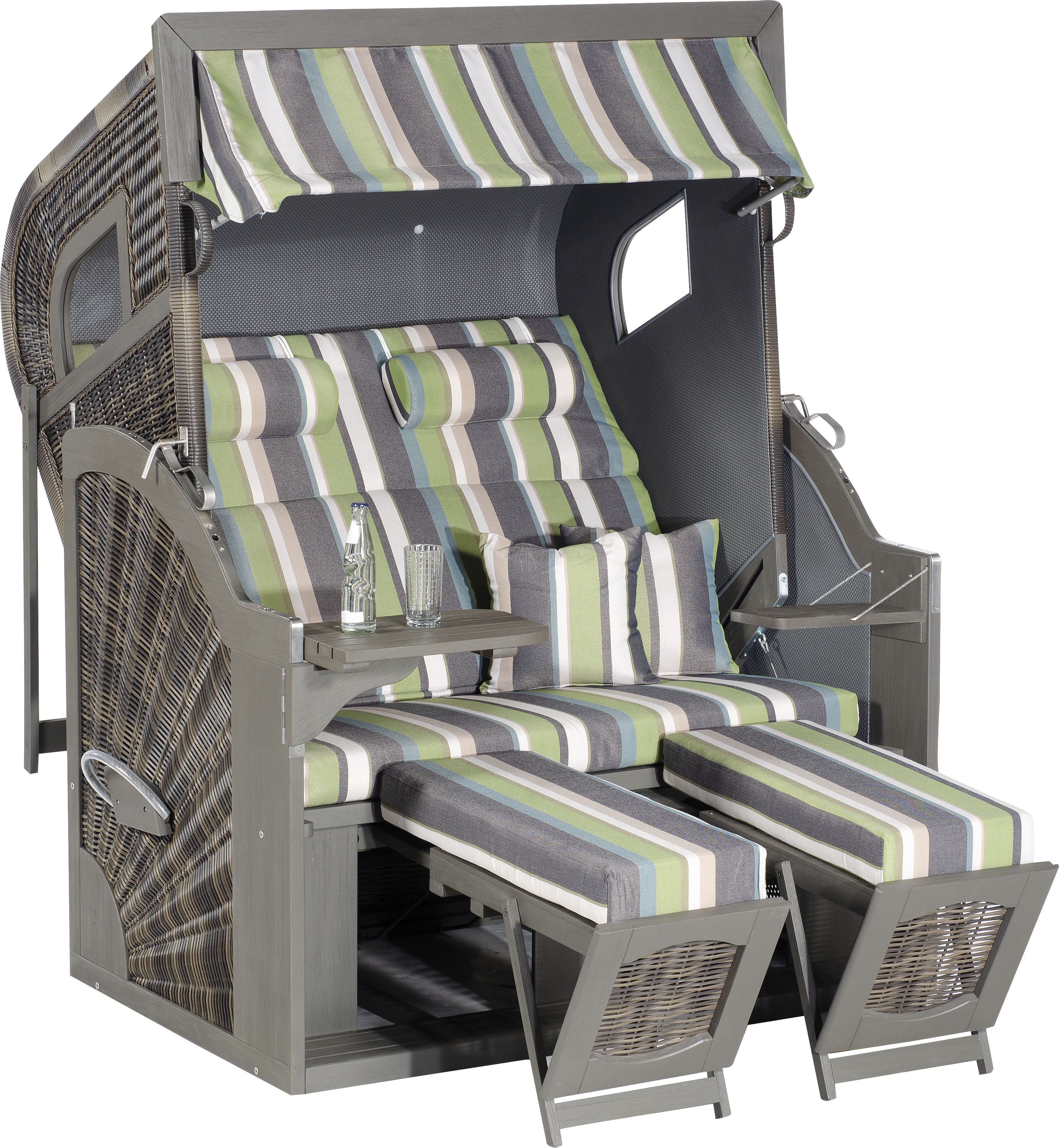 Strandkorb SUNNYSMART "Rustikal 405 Z Comfort XL", braun (korpus: vintage, braun, stoffdesign 1226 bezug: anthrazit, grün, beige), B:135cm H:160cm T:90cm, Strandkörbe