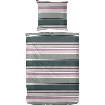 Bettwäsche PRIMERA "Late Summer Stripe", schwarz (anthrazit, pink), B/L: 135cm x 200cm, , Perkal, B/L: 80cm x 80cm, Perkal, Obermaterial: 100% Baumwolle, Bettwäsche, mit modernen Streifen in frischen Farben Image