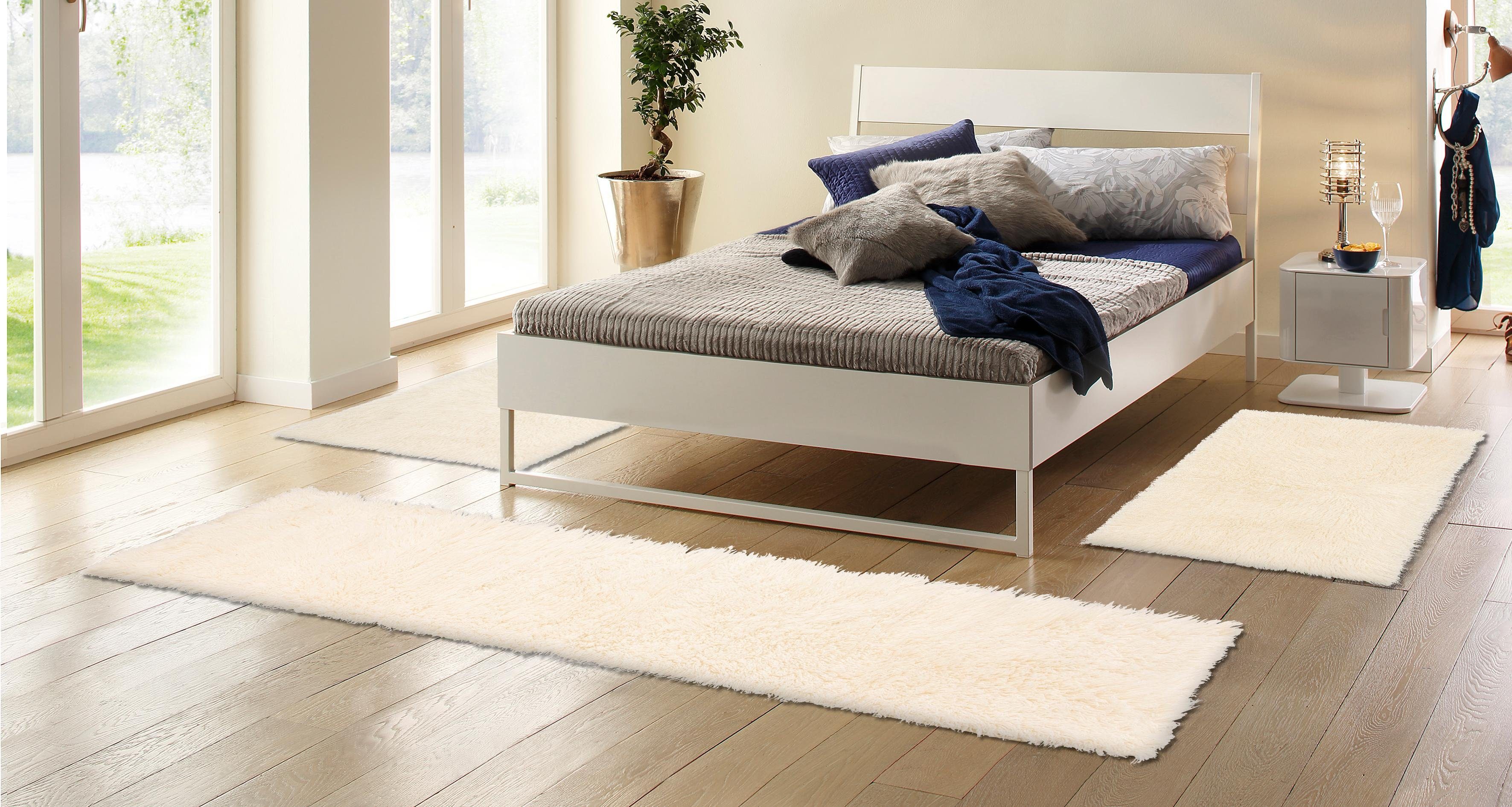 Bettumrandung MY HOME "Kjara" Gr. 14, beige (natur), H:40mm, Obermaterial: 100% Wolle, Bettumrandungen, Läufer-Set, Bettvorleger, reine Wolle, echter Flokati, handgewebt Image