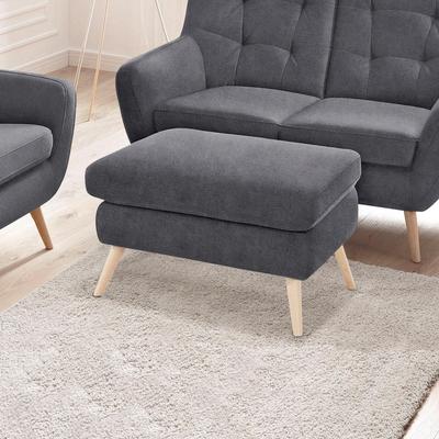 Hocker EXXPO - SOFA FASHION "Scandi bequem und elegant mit hohem Holzfuß", grau (anthrazit), B:72cm H:47cm T:62cm, Korpus: 100% PES, Luxus-Microfaser (100% Polyester), Hocker, Fußhocker, bequem und elegant mit hohem Holzfuß Image