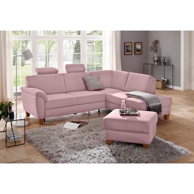 Ecksofa HOME AFFAIRE "Alta L-Form", rosa (altrosa), B:250cm H:89cm T:201cm, Struktur ( 100% Polyester), Struktur fein ( 100% Polyester), Luxus-Microfaser ALTARA NUBUCK (100% Polyester), Sofas, mit Federkern und Kontrastnaht, Füße Buche eichefarben Image