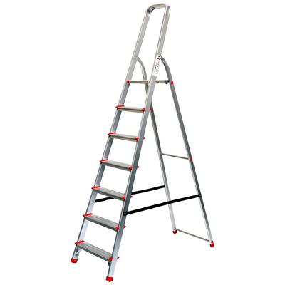 Stehleiter SZ METALL, grau (aluminiumfarben), B:53cm H:219cm L:219cm, Aluminium, Leitern, Aluminium, 3,53 m, 7-stufig