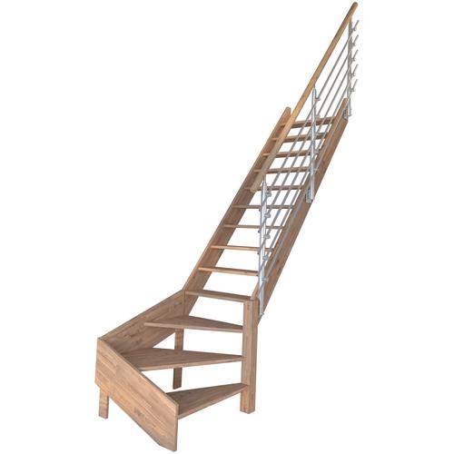 „STARWOOD Raumspartreppe „“Massivholz Rhodos, Design-Geländer Edelstahl““ Treppen gewendelt Rechts, Durchgehende Wangenteile Gr. gewendelt, beige (natur) Treppen“