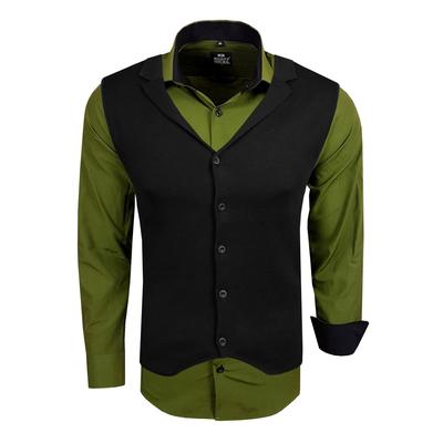 Langarmhemd RUSTY NEAL, Herren, Gr. XXXL, EURO-Größen, grün (khaki), 60% Baumwolle, 37% Polyester, 3% Elasthan, mehrfarbig, casual, Langarm, Hemden, inklusive Langarmhemd und Weste Image