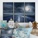 Design Art Asphalt Road Under Cloudy Full Moon II - Nautical & Coastal Framed Canvas Wall Art Set Of 3 Canvas, in Black/Gray | Wayfair