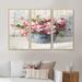 Design Art Maison Des Fleurs III - Farmhouse Framed Canvas Wall Art Set Of 3 Canvas, Wood in Blue/Gray/Pink | 20 H x 36 W x 1 D in | Wayfair
