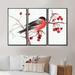 Design Art Bullfinch Bird On A Branch - Traditional Framed Canvas Wall Art Set Of 3 Canvas, Wood in Black/Red | 16 H x 32 W x 1 D in | Wayfair