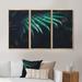 Bayou Breeze Dark Green Fern Leaf On Black II - Tropical Framed Canvas Wall Art Set Of 3 Metal in Black/Green | 32 H x 48 W x 1 D in | Wayfair
