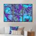 Bayou Breeze Turquoise Tropical Leaves On Purple - Tropical Framed Canvas Wall Art Set Of 3 Canvas, Wood in White | 28 H x 36 W x 1 D in | Wayfair