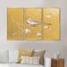 Red Barrel Studio® Gold Bird On Blossoms I - 3 Piece Floater Frame Print on Canvas Canvas, Wood in White | 20 H x 36 W x 1 D in | Wayfair