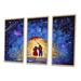 Red Barrel Studio® Couple In Love Walks Under Glowing Umbrella - 3 Piece Painting on Canvas Metal in Black/Blue/Orange | Wayfair