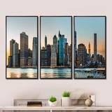 Latitude Run® New York City Skyline - 3 Piece Floater Frame Photograph on Canvas Canvas, Wood in White | 20 H x 36 W x 1 D in | Wayfair