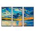 Rosecliff Heights Orange Sunset w/ Blue Sky - 3 Piece Floater Frame Painting on Canvas Canvas, Wood in White | 20 H x 36 W x 1 D in | Wayfair