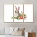 Rosalind Wheeler Bunny w/ Flowers & Meadow Herbs - Traditional Framed Canvas Wall Art Set Of 3 Metal in Gray/Red | 32 H x 48 W x 1 D in | Wayfair