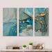 Everly Quinn Turquoise Gold Infused Marble - Modern Framed Canvas Wall Art Set Of 3 Canvas, Wood in White | 20 H x 36 W x 1 D in | Wayfair