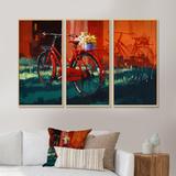 Williston Forge Red Vintage Bicycle w/ Bucket - Vintage Framed Canvas Wall Art Set Of 3 Canvas, Wood in White | 28 H x 36 W x 1 D in | Wayfair