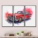 Williston Forge Old-Fashioned Red Car - Industrial Framed Canvas Wall Art Set Of 3 Canvas, Wood in White | 20 H x 36 W x 1 D in | Wayfair