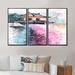 Red Barrel Studio® Cherry Blossoms w/ Japanese Temple - Vintage Framed Canvas Wall Art Set Of 3 Metal in Blue/Green/Pink | 32 H x 48 W in | Wayfair