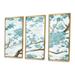 Red Barrel Studio® Teal Cherry Blossoms I - Traditional Framed Canvas Wall Art Set Of 3 Metal in Blue/Brown/Red | 32 H x 48 W x 1 D in | Wayfair