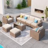 Latitude Run® Amberson Fully Assembled 8 - Person Outdoor Seating Group w/ Cushions Glass/Metal/Wicker/Rattan in Brown | Wayfair