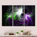 Wrought Studio™ Glowing Purple Green Plasma - Abstract Framed Canvas Wall Art Set Of 3 Metal in Green/Indigo/White | 32 H x 48 W x 1 D in | Wayfair