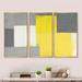 George Oliver Grey & Yellow Blue Abstract VII - Modern Framed Canvas Wall Art Set Of 3 Metal in White/Yellow | 32 H x 48 W x 1 D in | Wayfair