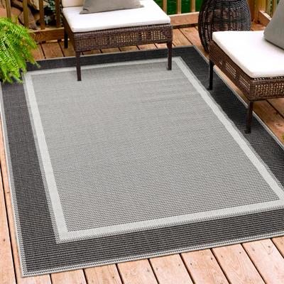 Teppich ANDIAMO "ARIZONA 2" Gr. 2, grau, B:67cm H:5mm L:140cm, Kunstfaser, Teppiche, Flachgewebe, mit Bordüre, In- und Outdoor geeignet, Wohnzimmer Image