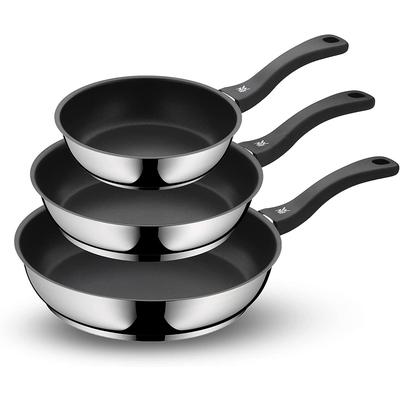 Pfannen-Set WMF "Devil Bratpfannen Induktion", schwarz (edelstahlfarben, schwarz), Ø:28cm, Pfannen, für alle Herdarten geeignet, Edelstahlpfannen, Kunststoffgriff