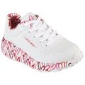 Sneaker SKECHERS "UNO LITE-LOVELY LUV", Kinder, Gr. 30, weiß (weiß, rot), Lederimitat, Textil, kontrastfarbene Details, sportlich, Schuhe, Schnürschuh mit bedruckter Sohle, Größenschablone zum Download