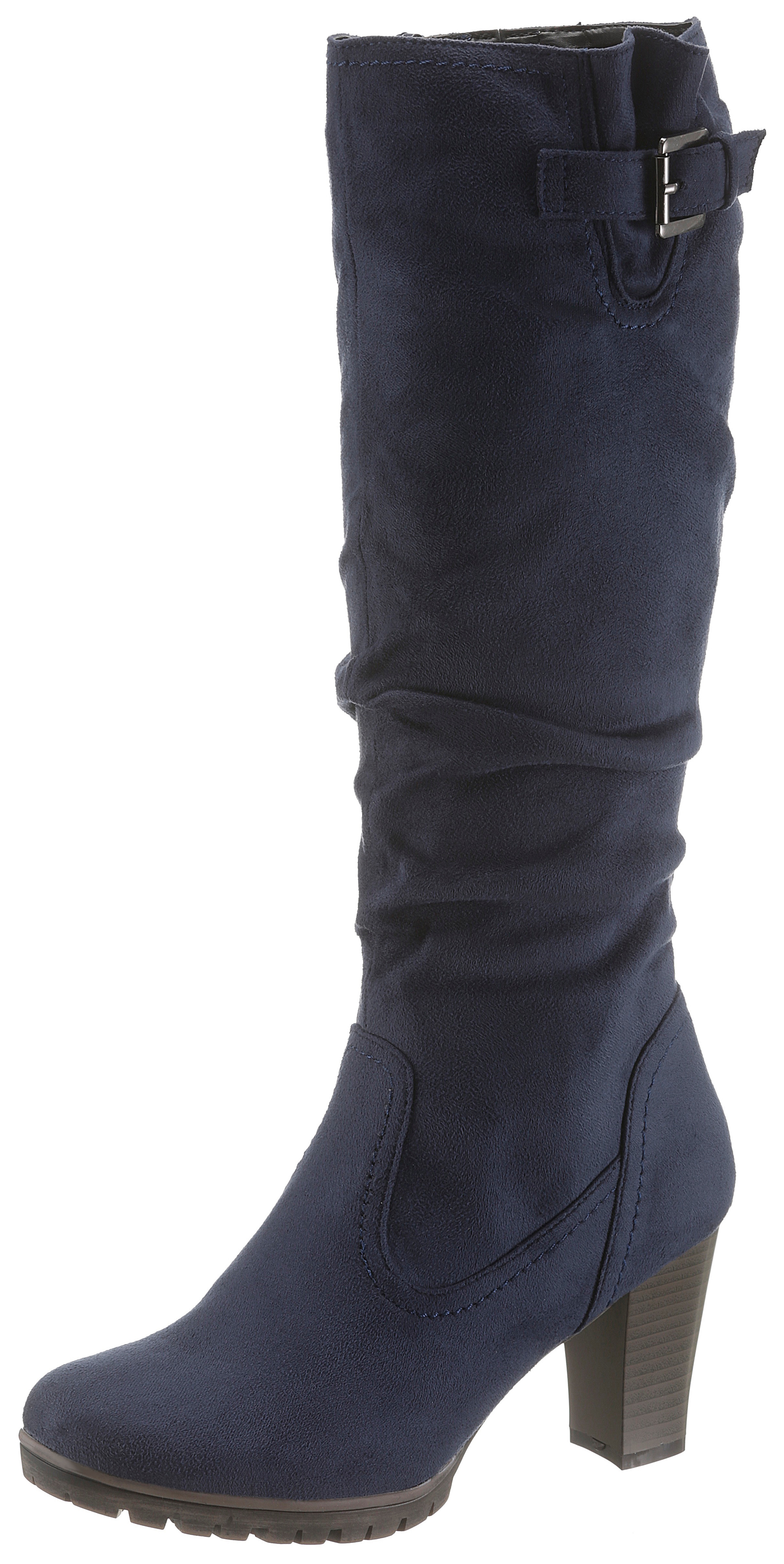 Stiefel ANISTON SHOES, Damen, Gr. 40, Normalschaft, blau (navy), Textil, Veloursleder, Schuhe Stiefel, mit Raffungen am slouchy Schaft - NEUE KOLLEKTION