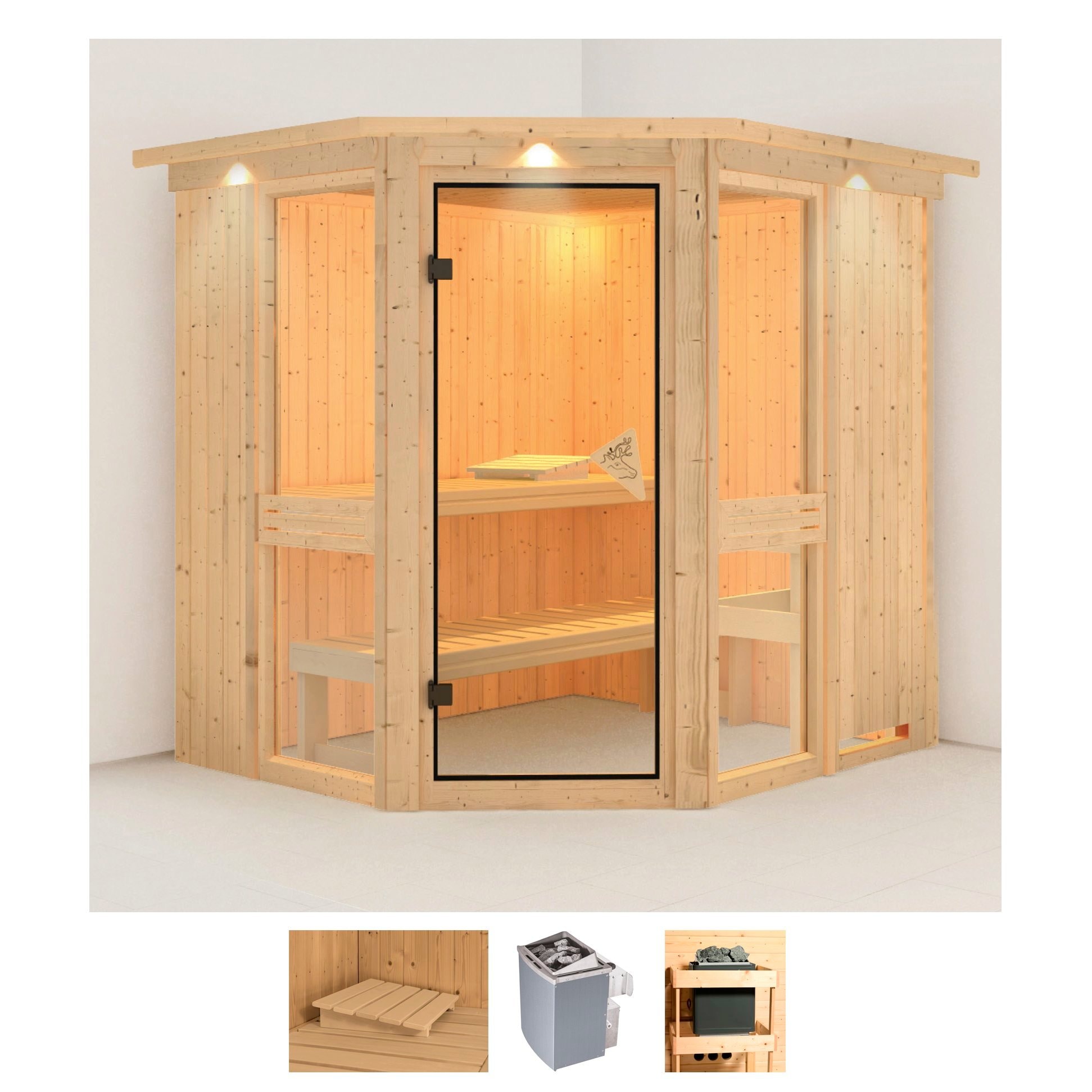 Sauna KARIBU "Aline 1", beige (naturbelassen), Saunaofen, integrierte Steuerung, 9 kW, Saunen, 9-kW-Ofen mit integrierter Steuerung Image