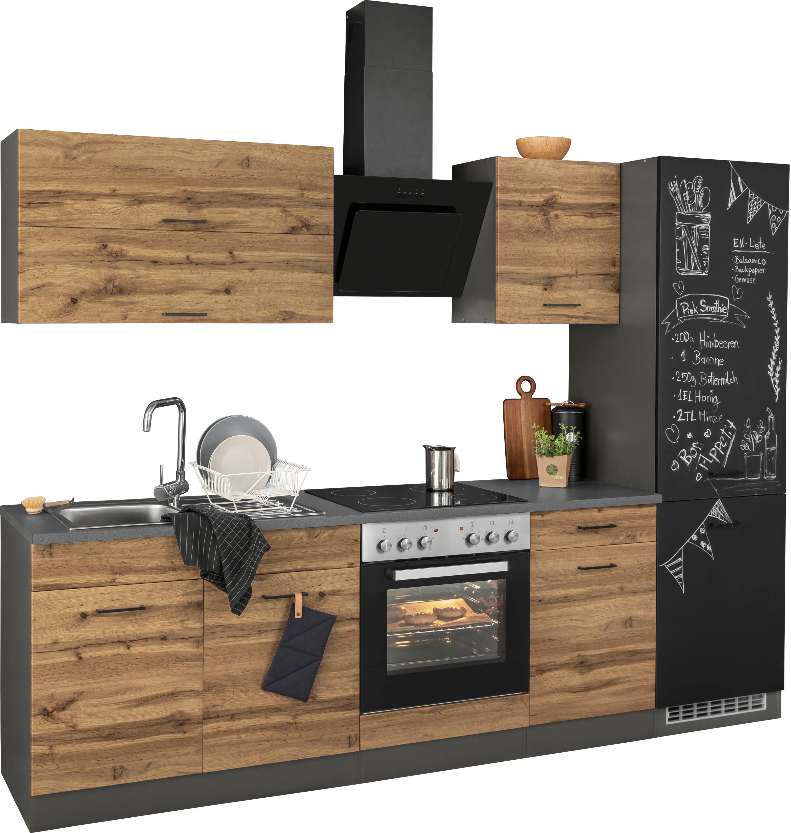 Küchenzeile KOCHSTATION "KS-Trier", grau (küche: grau, korpus: grafit, arbeitsplatte: anthrazit), B:270cm T:60cm, Komplettküchen-Sets, Küchenzeile, ohne E-Geräte, Breite 270 cm Image