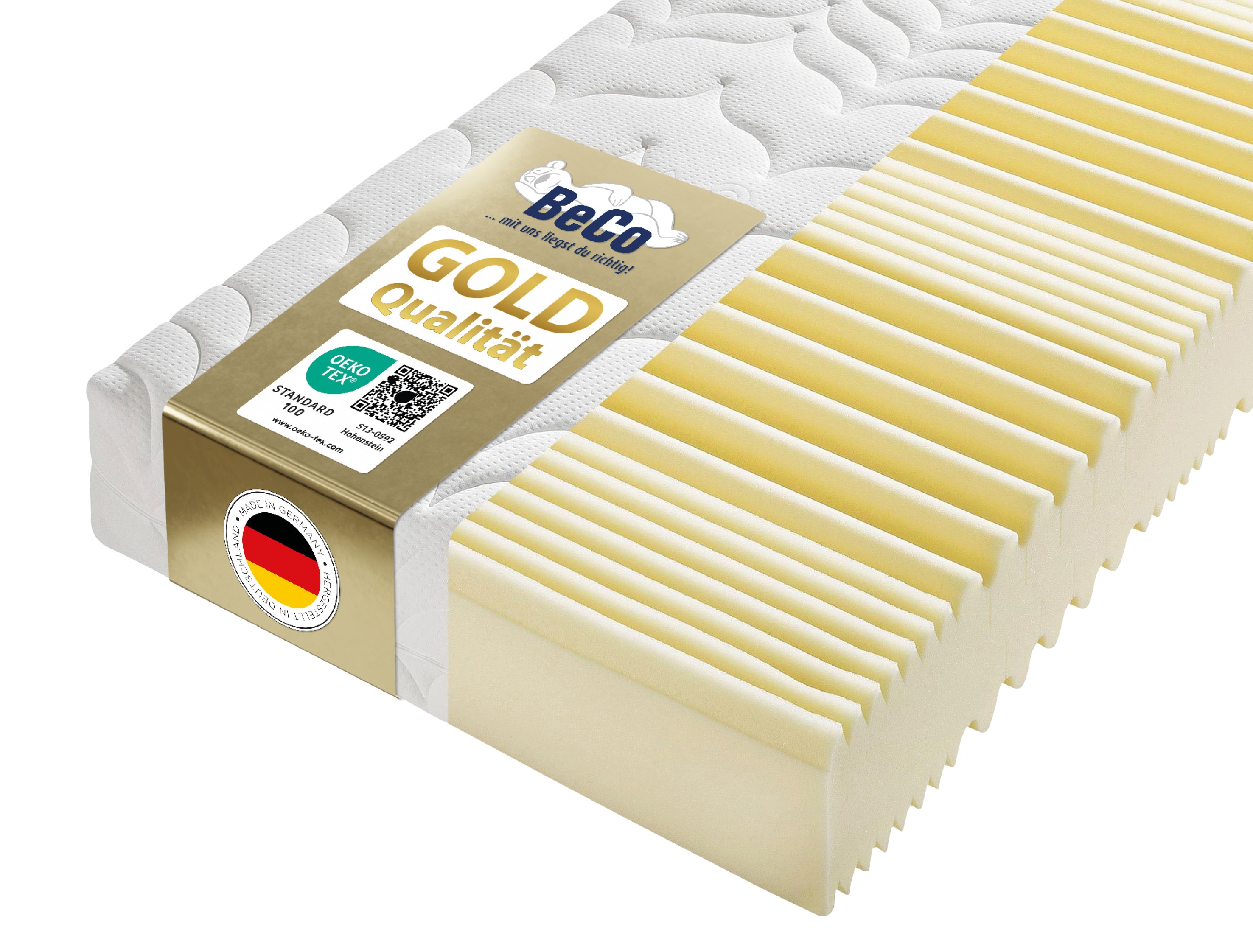 Kaltschaummatratze BECO "Luxus-Matratze – GOLD Kaltschaummatratze für hohe Belastbarkeit", transparent, B:100cm H:23cm L:200cm, Bezug: 100% Polyester, Matratzen, Kaltschaummatratze, Hohe Tragkraft, Klimakomfort, Wendematratze, ideal auch 140x200