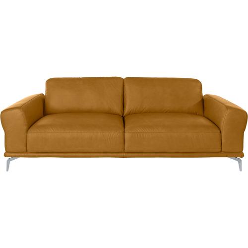 „2,5-Sitzer W.SCHILLIG „“montanaa““ Sofas Gr. B/H/T: 232 cm x 78 cm x 94 cm, Longlife Xtra-Leder Z69, gelb (kurkuma z69) 2-Sitzer Sofas mit Metallfüßen in Silber matt, Breite 232 cm“