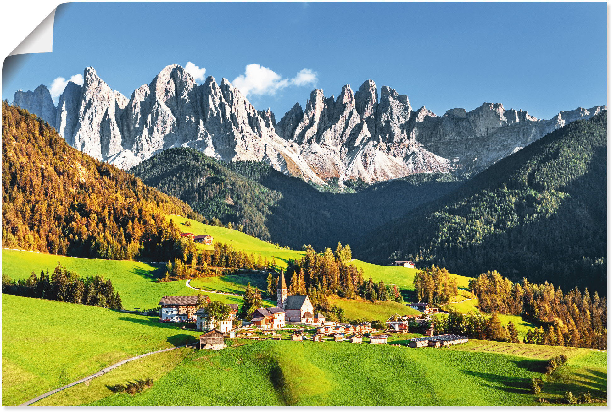 Wandbild ARTLAND "Alpen Berge Santa Maddalena", grün (farbe bild(er): grün), B:30cm H:20cm, Bilder, als Alubild, Outdoorbild, Leinwandbild, Poster in verschied. Größen Image