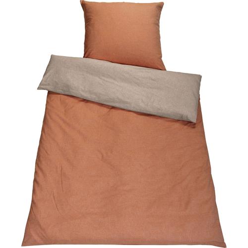 „Wendebettwäsche SETEX „“Chambray““ Bettwäsche Gr. B/L: 135 cm x 200 cm (1 St.), B/L: 80 cm x 80 cm (1 St.), Chambray, rot (marzipan, rostrot) Bettwäsche 135×200 cm mit Wendefunktion“