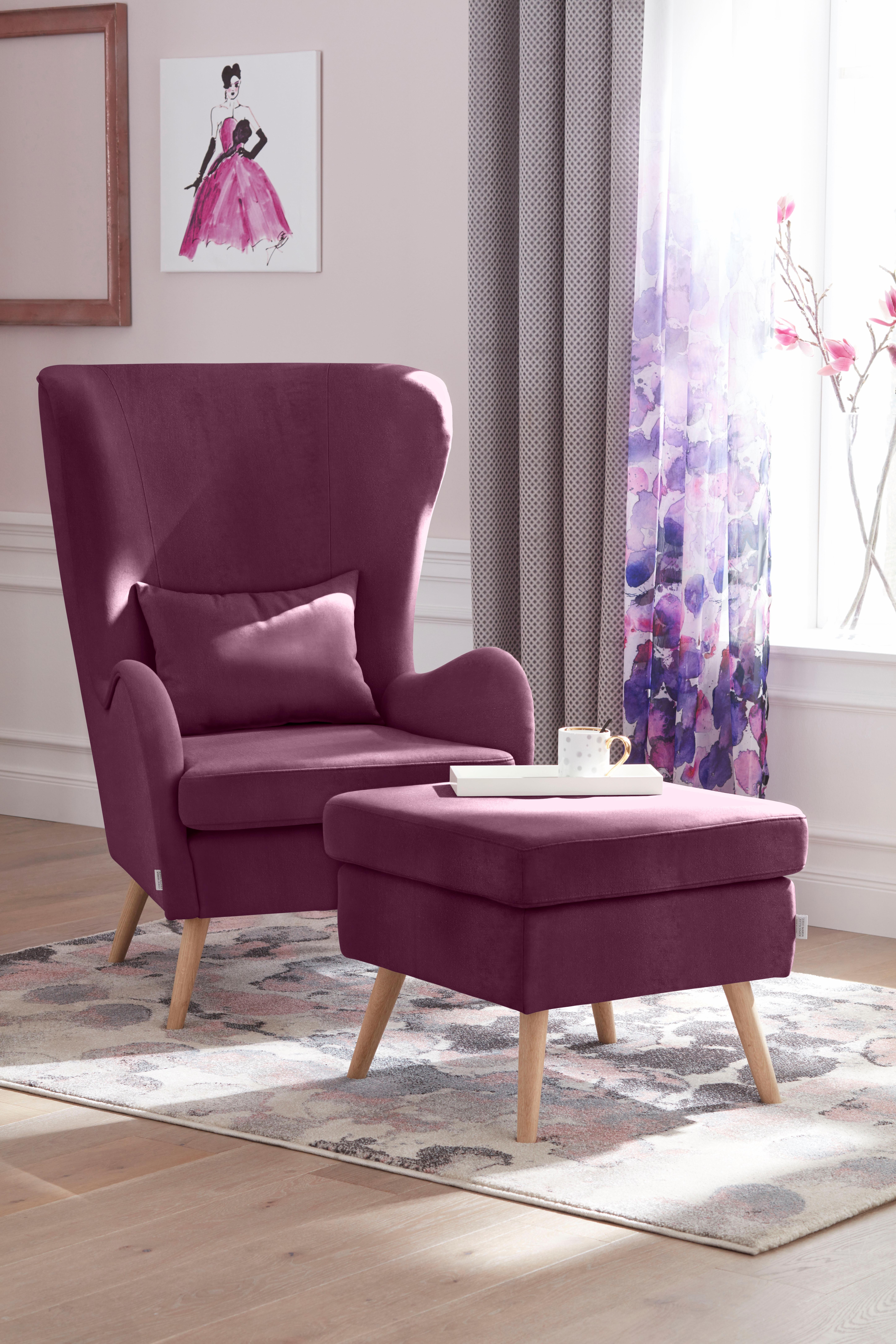 Sessel HOME AFFAIRE "Salla auch in Fellimitat und Feincord, viele Bezugsarten, Ohrensessel", lila (aubergine), B:78cm H:118cm T:94cm, Samtoptik (100% Polyester), Sessel, Ohrensessel ohne Hocker Ohrensessel Ohrensessel mit Hocker, wahlweise mit oder...